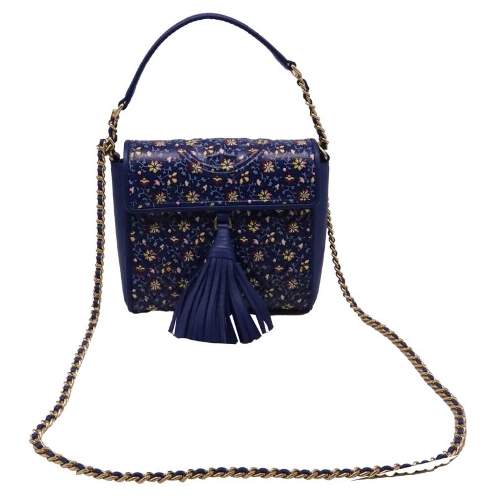 Tory Burch Fleming Printed Box Crossbody Bag in Blue Leather